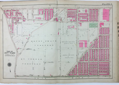 1925 Bromley Atlas Plate--North Philadelphia; Allegheny Ave.; Mt. Vernon Cemetery